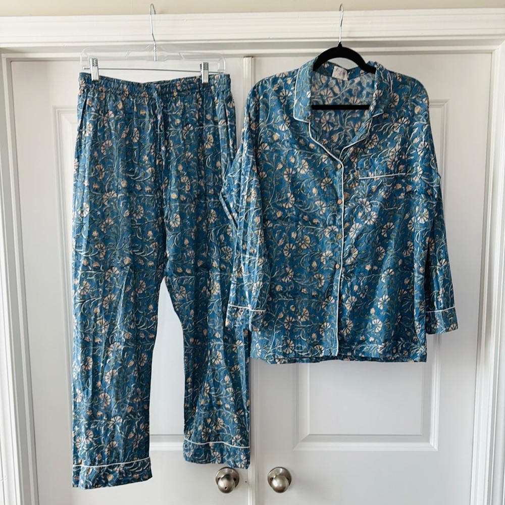 Cotton Floral Block Print Cotton Pajama Set - XL